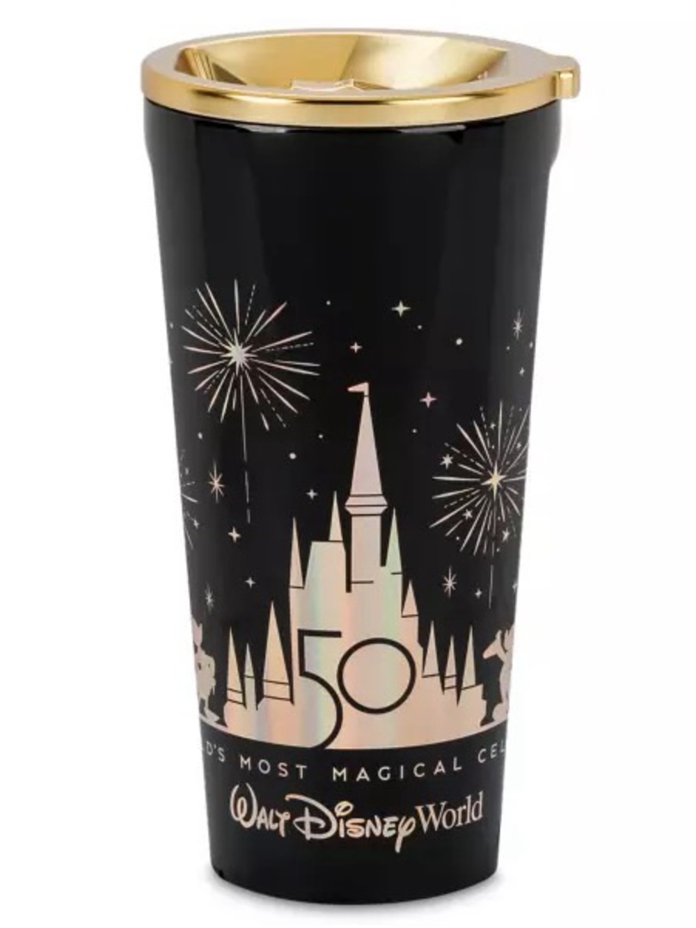 Disney Black and Gold Iridescent 50th Anniversary Travel Tumbler